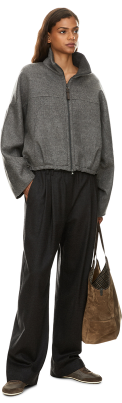 Wool pleated trousers with Monili beads in anthracite
