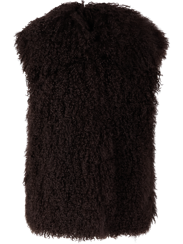 Vest made from curly lambskin dark brown