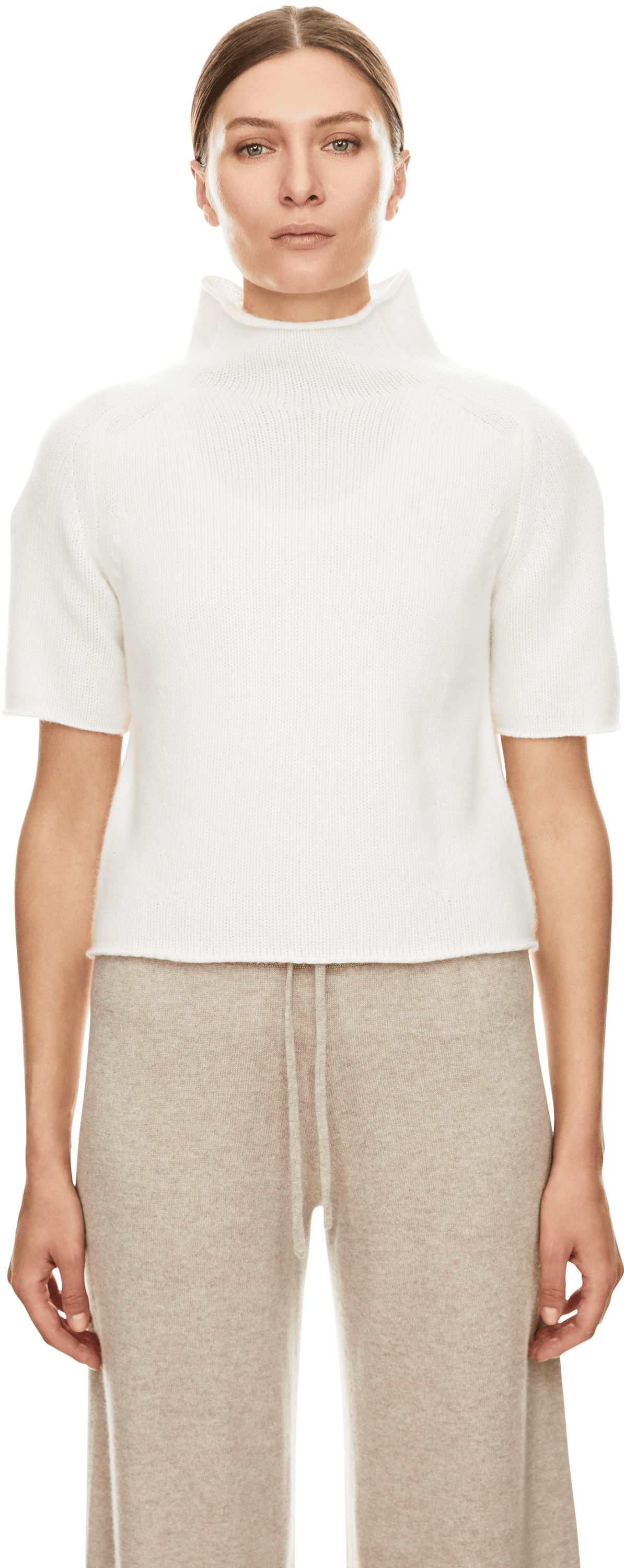 LISA YANG Kurzärmeliger Cashmere-Pullover 'Fride' Cream, Frontansicht – UNGER.DE