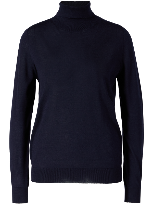 Cashmere-Seidenpullover mit Rollkragen Marineblau