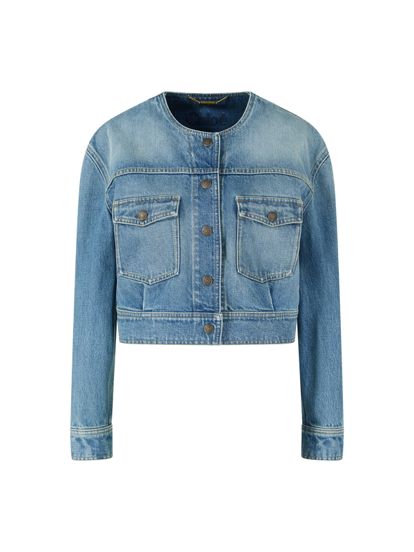 Cropped Jeansjacke Blau