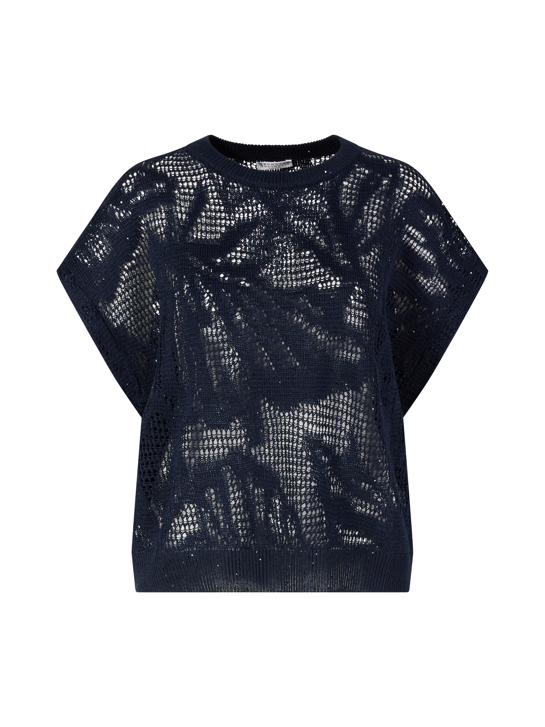 Top aus Leinen mit Pailletten Marineblau