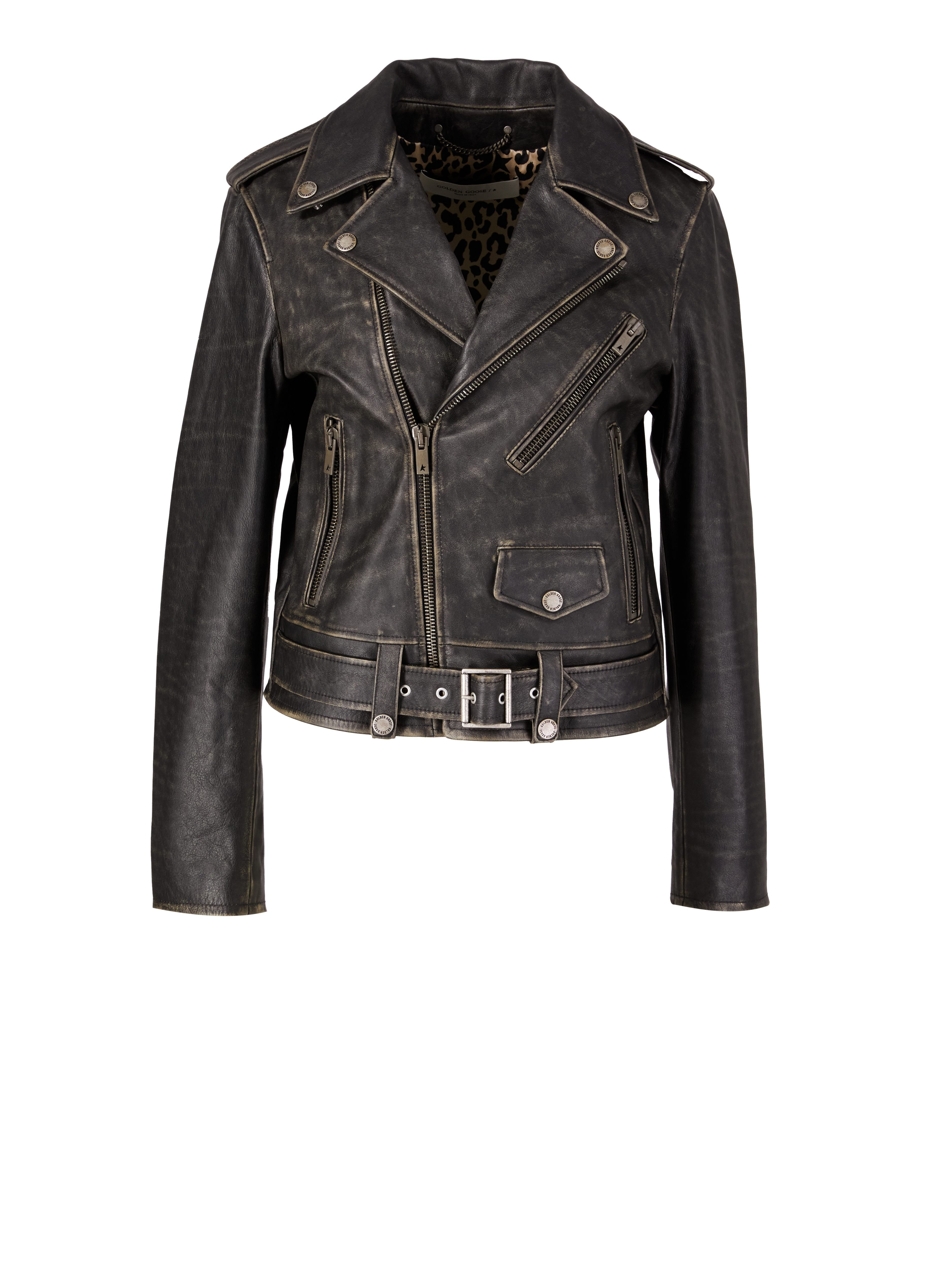 Lederjacke im Bikerstil 'Chiodo' Schwarz