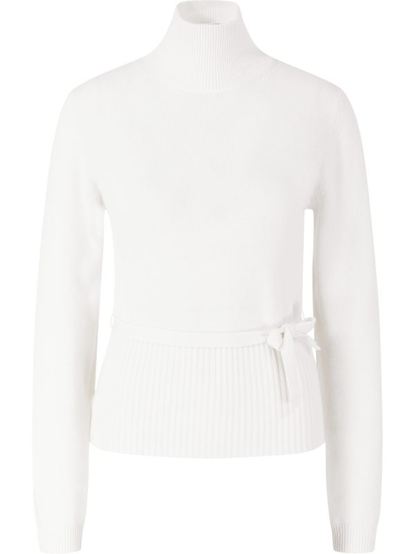 Wool and cashmere jumper with a stand-up collar, cream