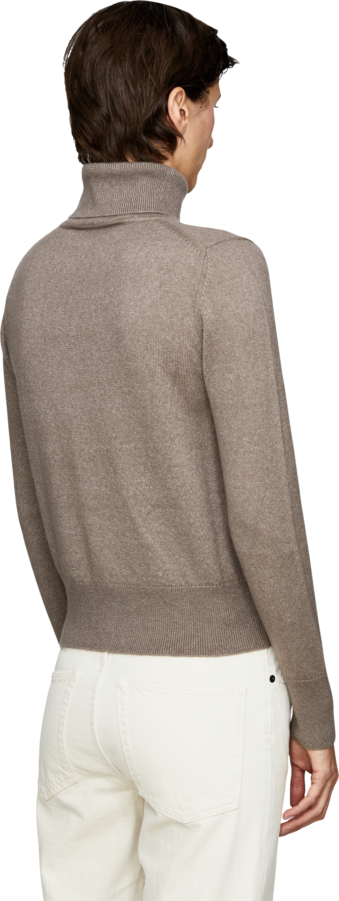 Iris von Arnim 'Neris' cashmere and silk jumper with a roll neck, taupe, Back view – UNGER.DE