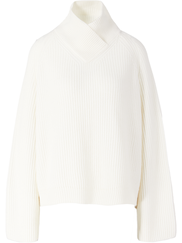 Cashmere-Pullover mit hohem überkreuztem Kragen Crème