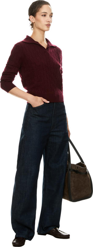 Cashmere jumper with a Serafino collar in Bordeaux