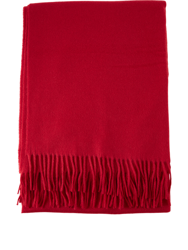 Red fringed cashmere scarf