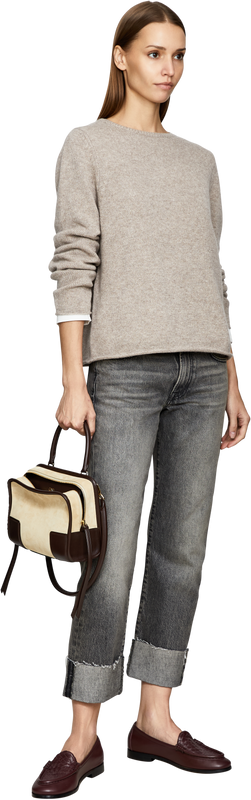 Cashmere-Pullover mit Rundhalsausschnitt Beige