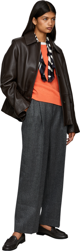'Grained' leather jacket in dark brown grained leather