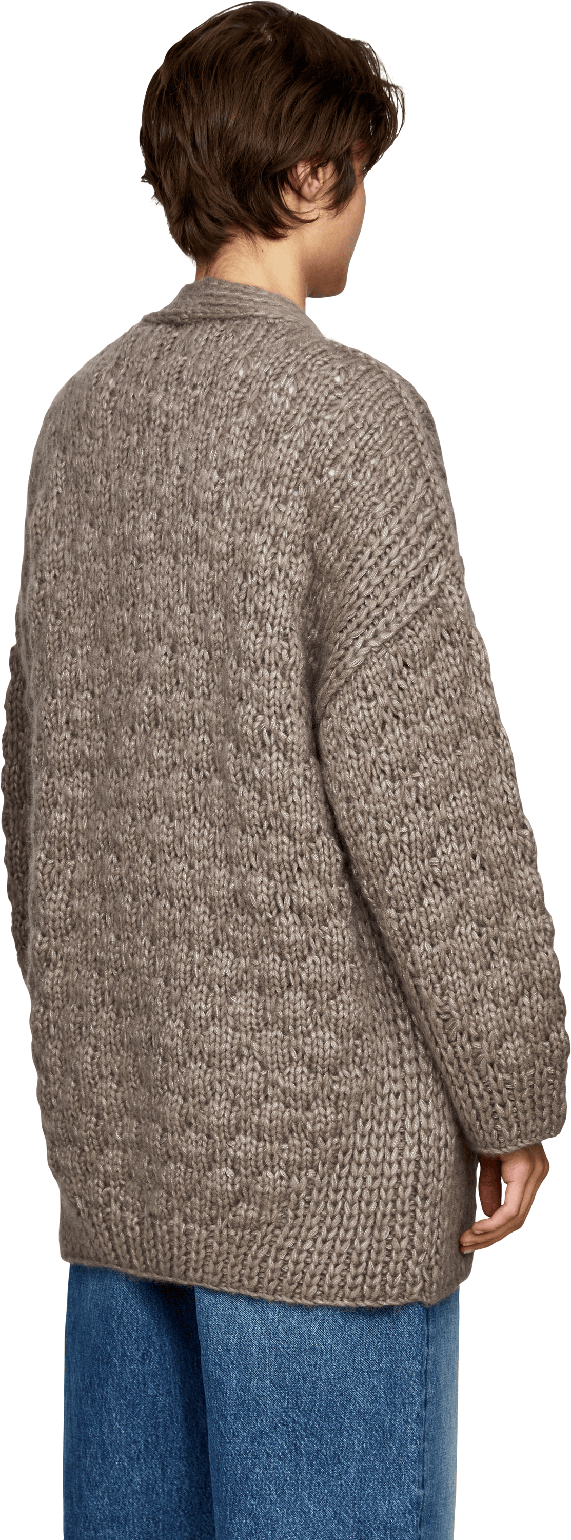 Iris von Arnim 'Loreli Handstrick' cardigan in cashmere and silk, taupe, Back view – UNGER.DE