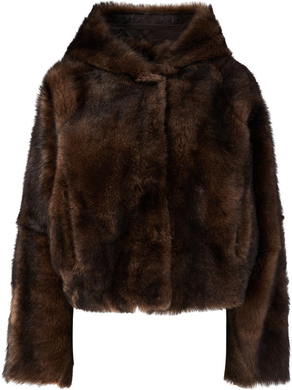 Reversible 'Juka' lambskin jacket with hood dark brown