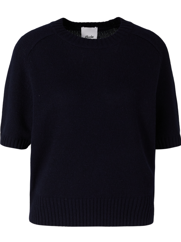 Short-sleeved cashmere crew-neck jumper navy blue