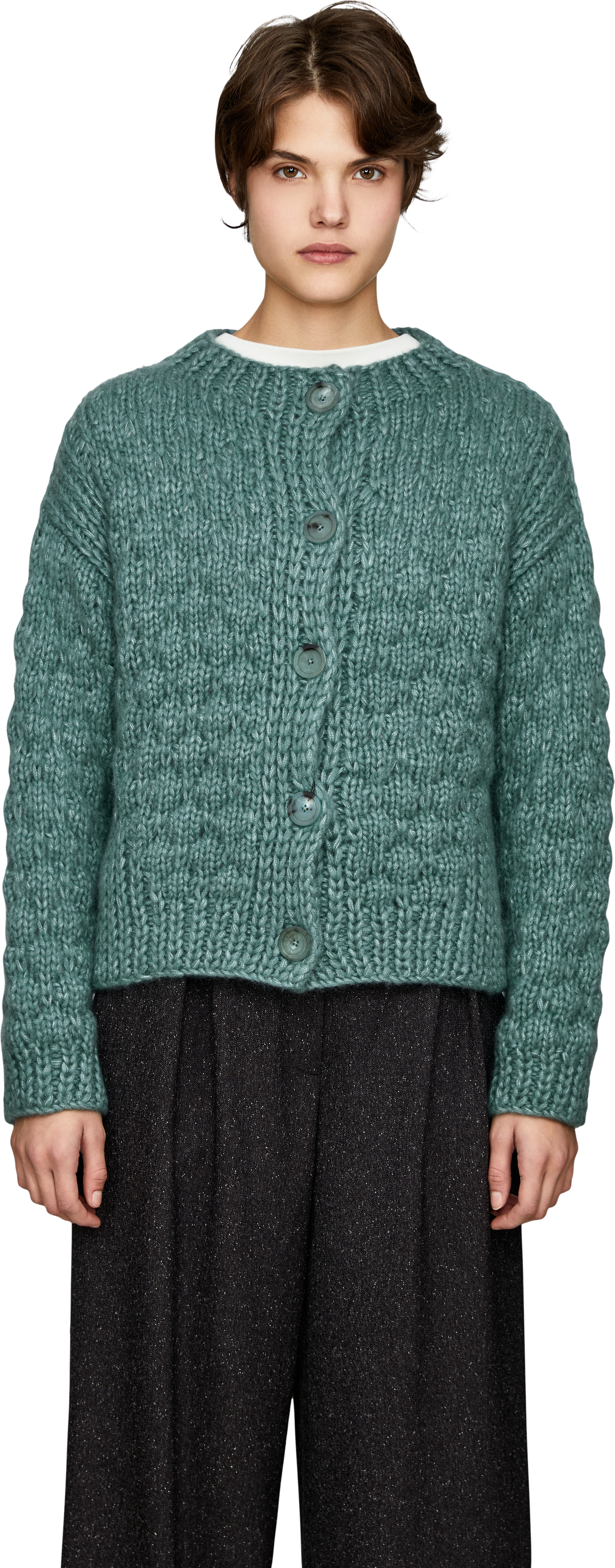 Iris von Arnim 'Lioma Hand-knitted' cashmere and silk cardigan, Fern, Front view – UNGER.DE