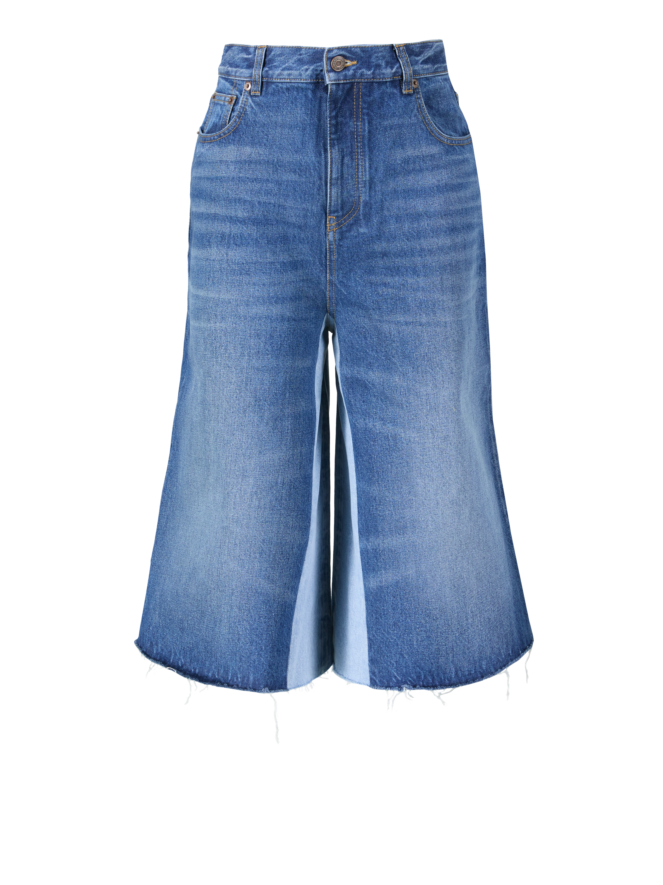 Shorts aus Denim-Patchwork Mittelblau