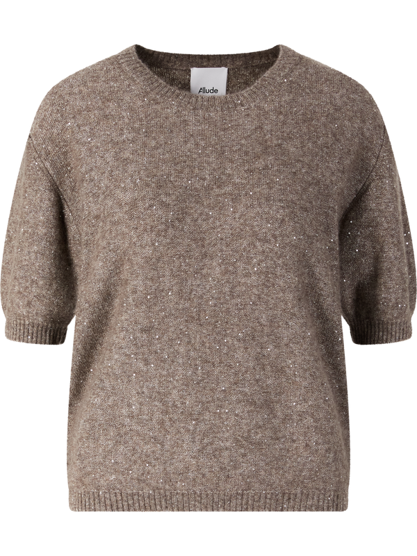 Cashmere-Seidenpullover mit Pailletten Beige