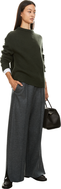 Grey woollen trousers on display