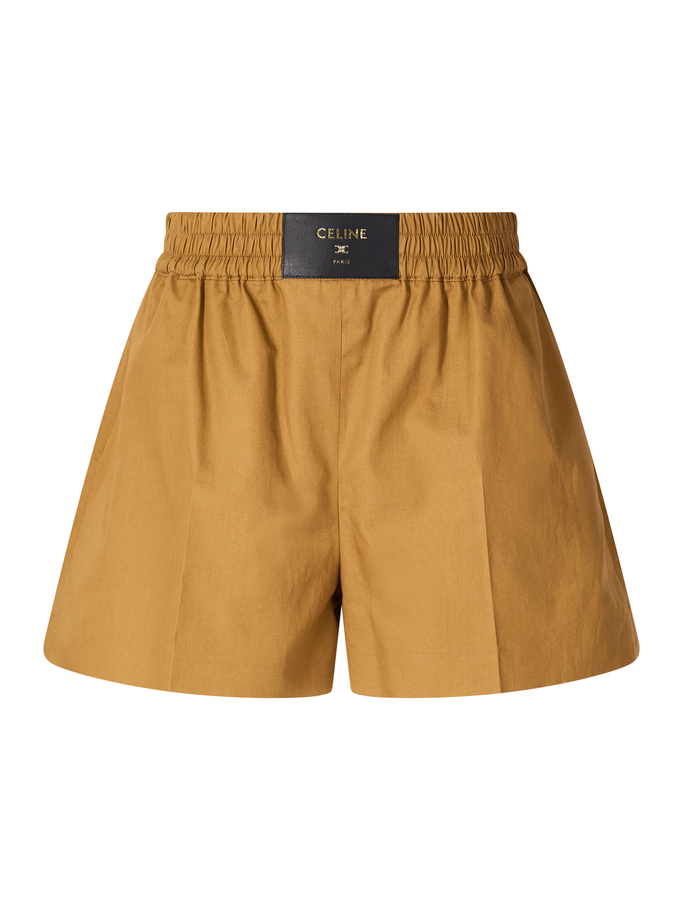 Shorts mit Celine Paris Lederaufnäher Camel
