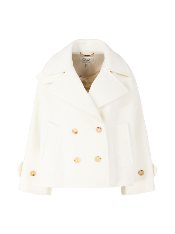 Oversized white pea coat