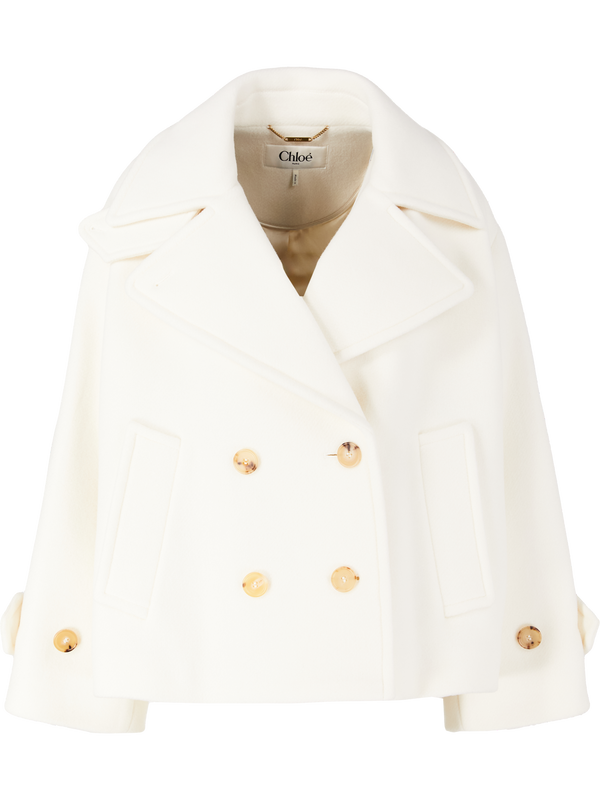 Oversized white pea coat