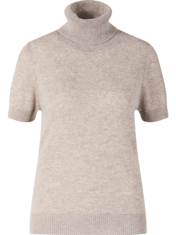 Short-sleeved cashmere roll-neck jumper taupe