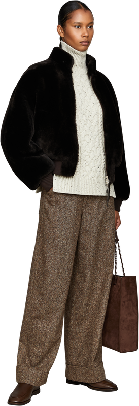 Wendbare Bomberjacke aus Shearling Dunkelbraun