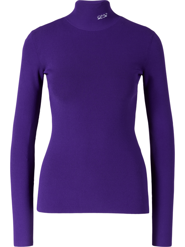 Langarm Top mit Stehkragen und Doppel-L-Stickerei Violett