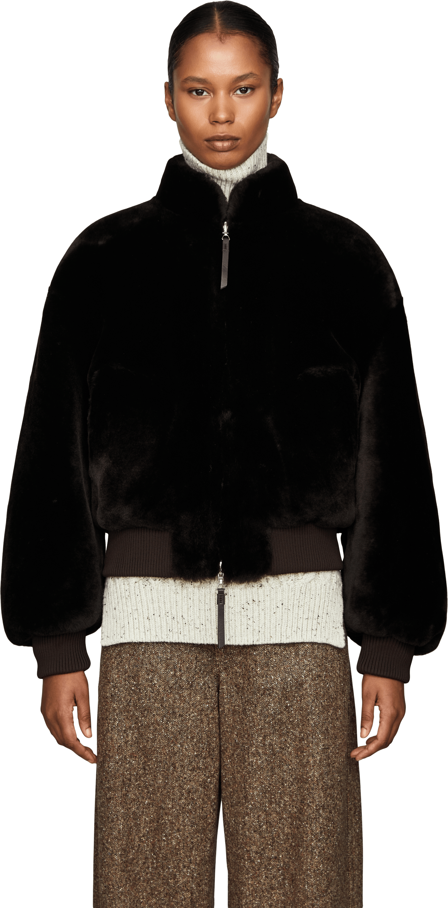 UTZON Wendbare Bomberjacke aus Shearling Dunkelbraun, Frontansicht – UNGER.DE
