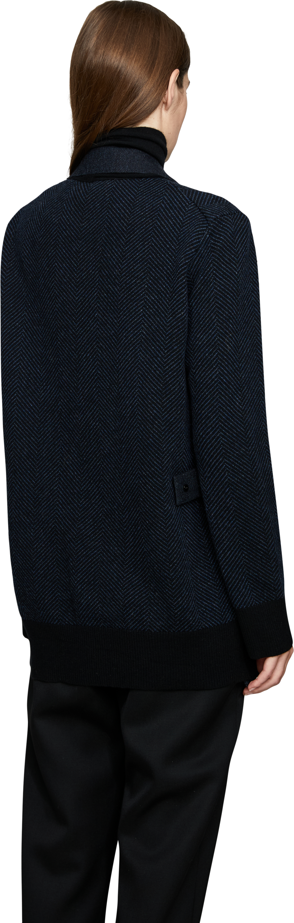Sacai Woll-Strickjacke mit Fischgrätenmuster Marineblau, Rückansicht – UNGER.DE