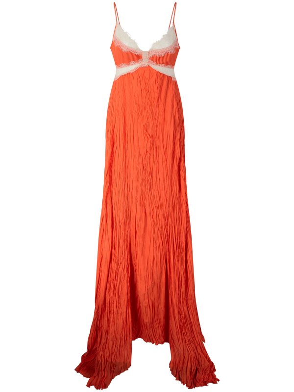Maxikleid aus plissiertem Georgette Orange