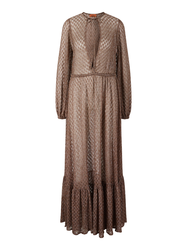Maxikleid aus Lamé-Viskose Braun