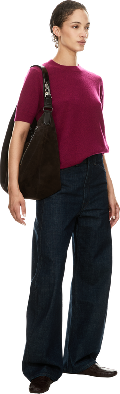 Short-sleeved cashmere and silk jumper in ruby red