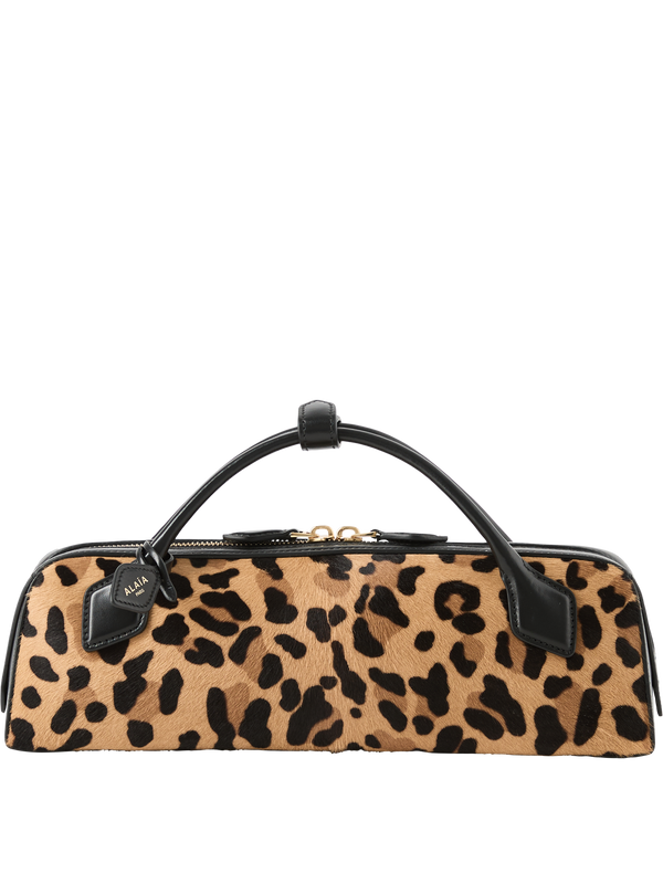 'Le Teckel' handbag in calfskin with a leopard-print pattern, beige