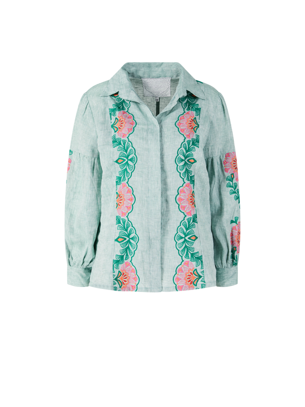 Florale Bluse 'Salvia' mit Stickerei aus Leinen Grün