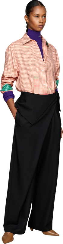 Drapierte Wollhose mit Logo-Stickerei Schwarz