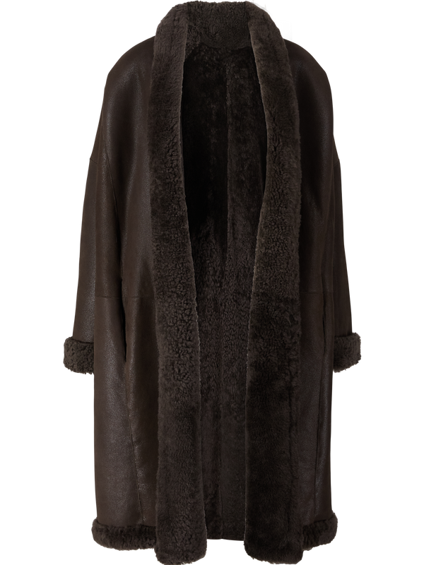 Oversized Lammfellmantel 'Cocoon' Dunkelbraun