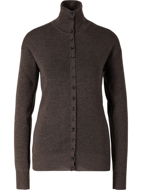 Dark brown button-up long-sleeved woollen top