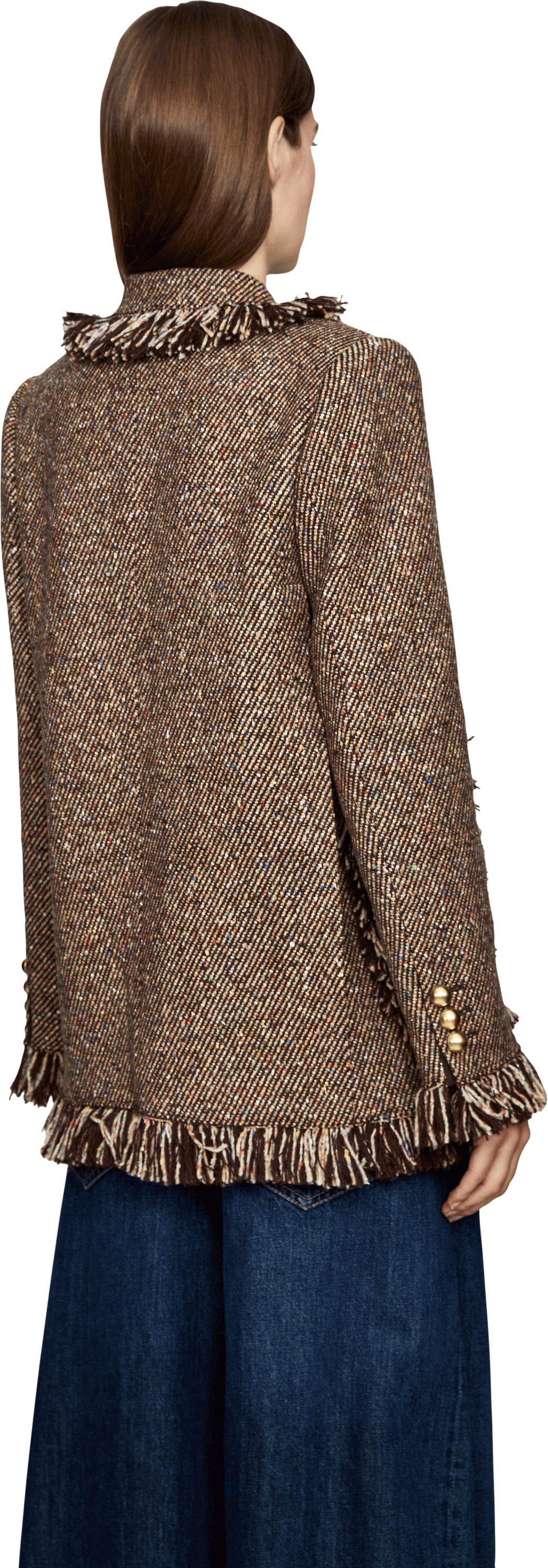 Sacai Blazer 'Nep' aus Tweed mit Fransen Braun, Rückansicht – UNGER.DE