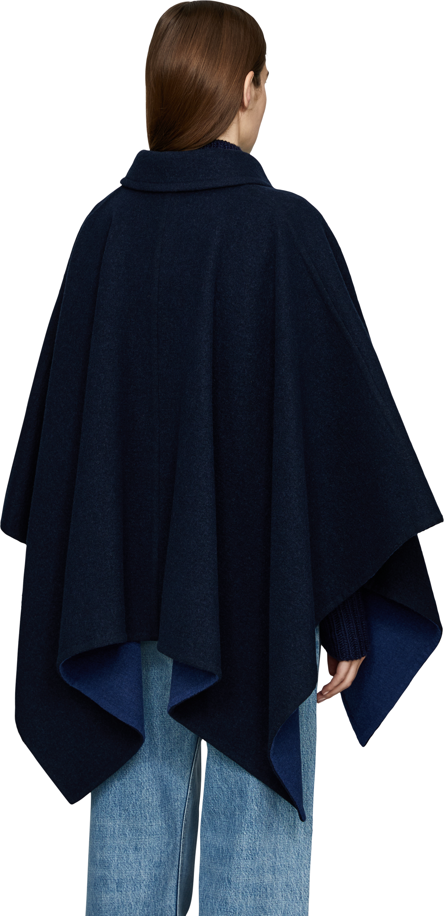Chloé Kurzer Cape-Mantel aus Schurwolle Marineblau, Rückansicht – UNGER.DE