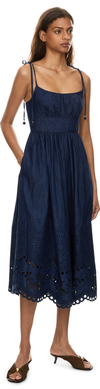 'Mahon Broderie Denim' midi dress, navy blue