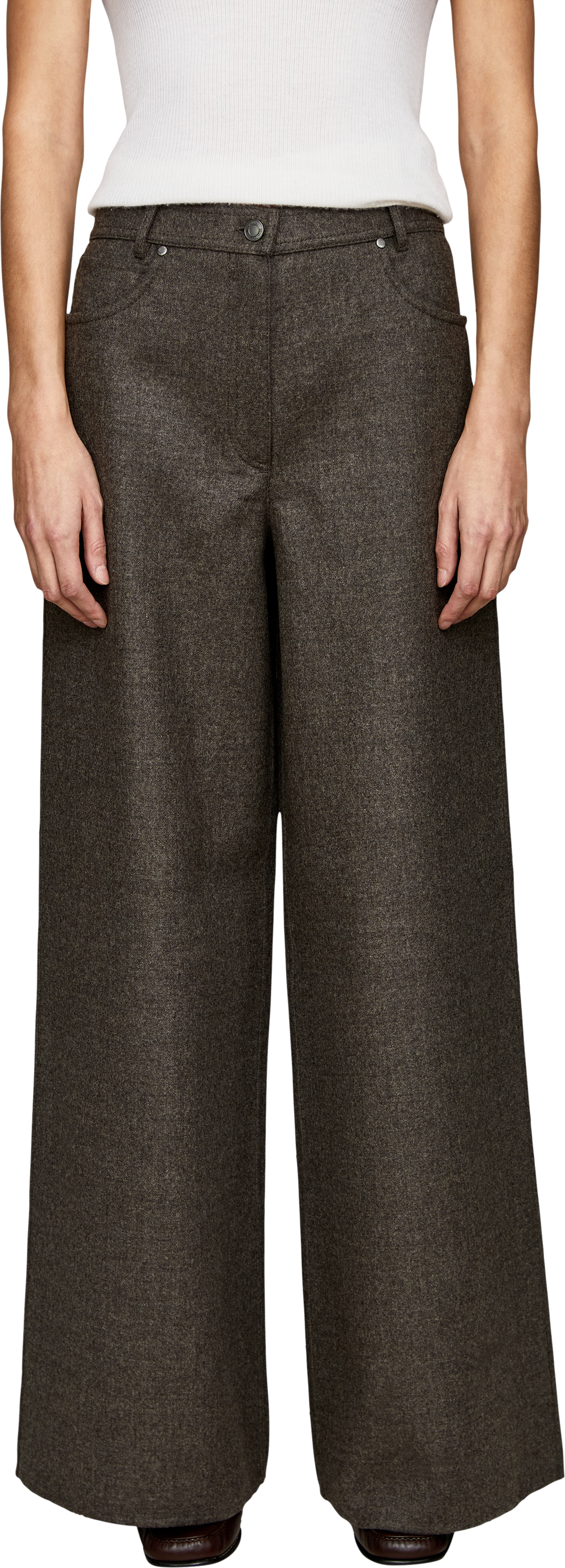 Max Mara Hose 'Gennaio' mit weitem Bein aus Filzwolle Graubraun, Frontansicht – UNGER.DE