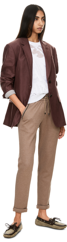 Stoffhose mit Monili Perlen Braun