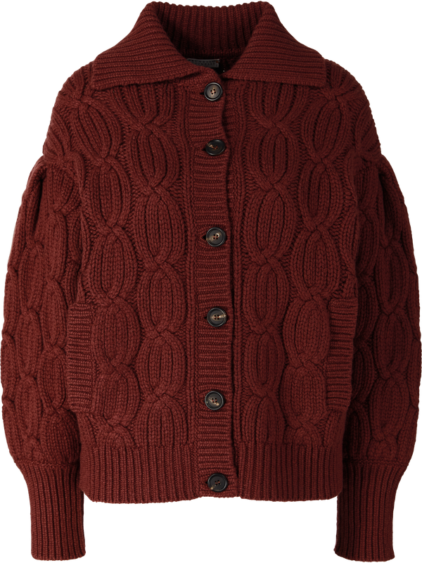 Cashmere-Strickjacke mit Stehkragen Bordeaux
