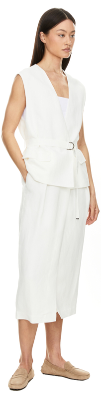 Ärmelloses Wickelkleid mit Taillengürtel Weiß