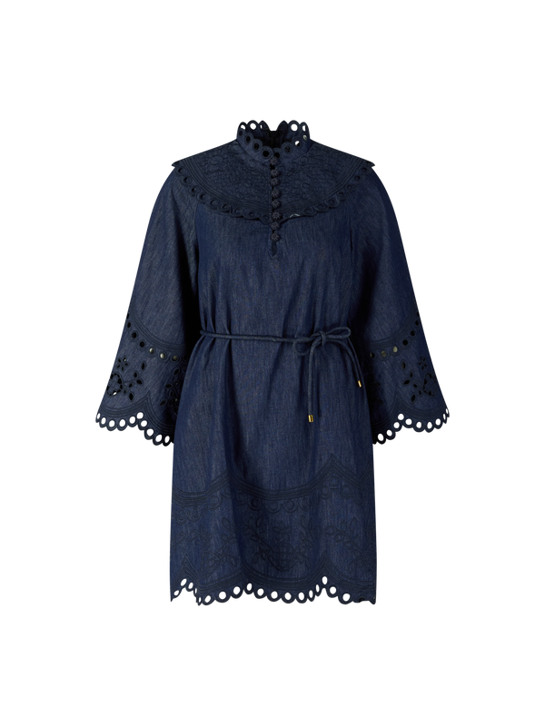 'Mahon Broderie Denim' mini dress, navy blue