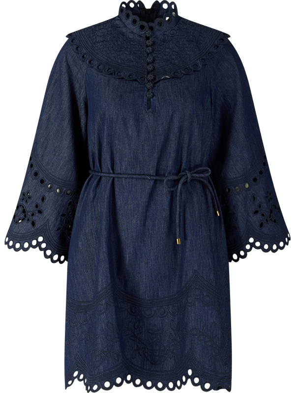 Minikleid 'Mahon Broderie Denim' Marineblau