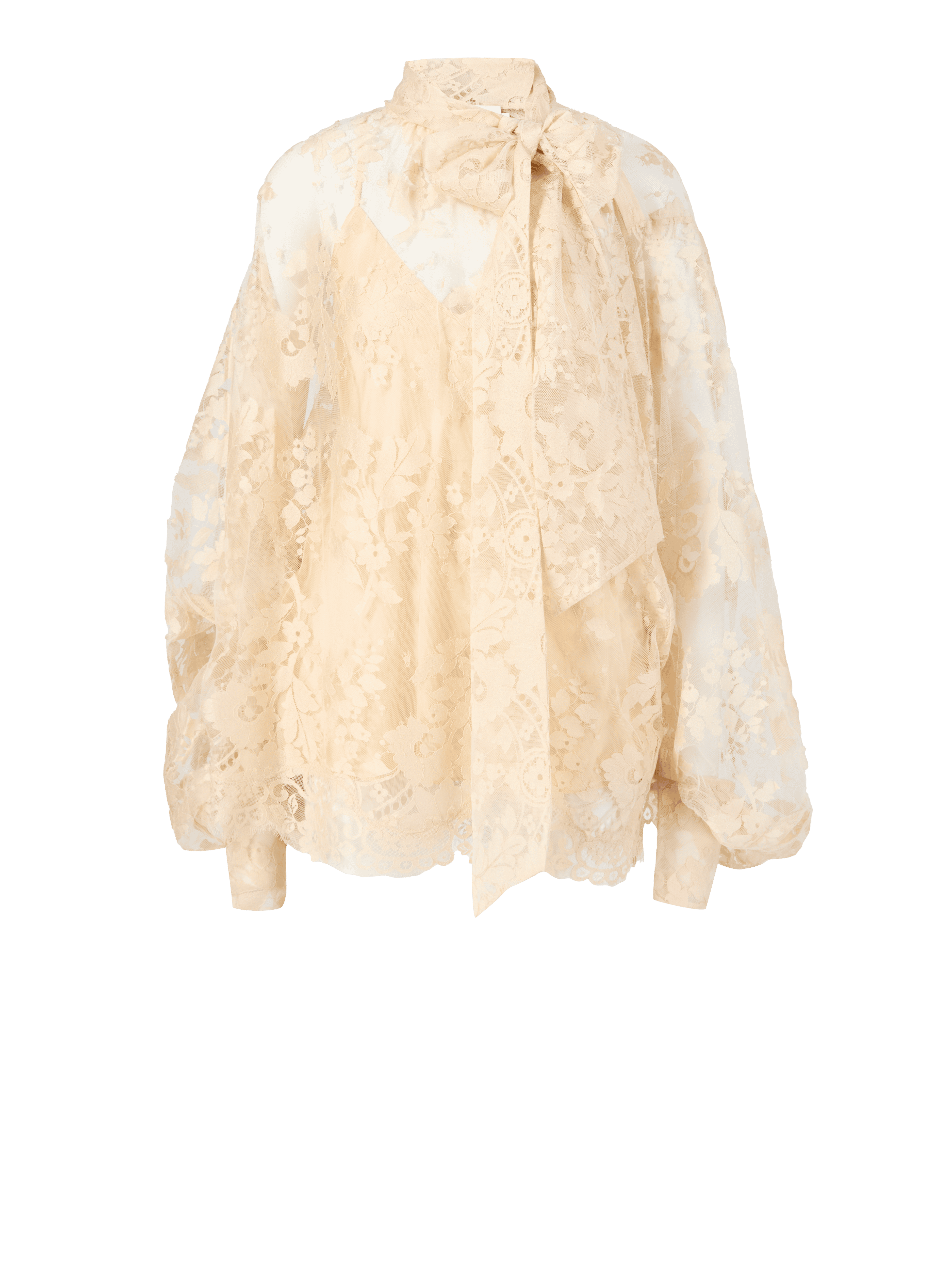 Spitzen-Bluse 'Illustration' mit Lavallière-Kragen Beige