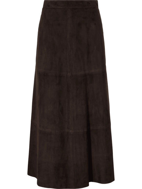 'Fiorire' flared skirt in dark brown suede