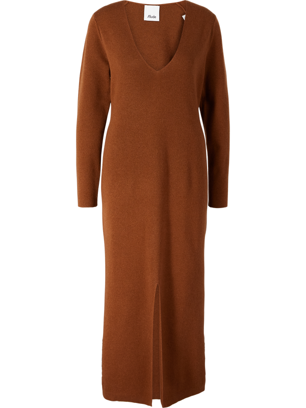 Woll-Cashmere-Strickkleid mit V-Ausschnitt Braun