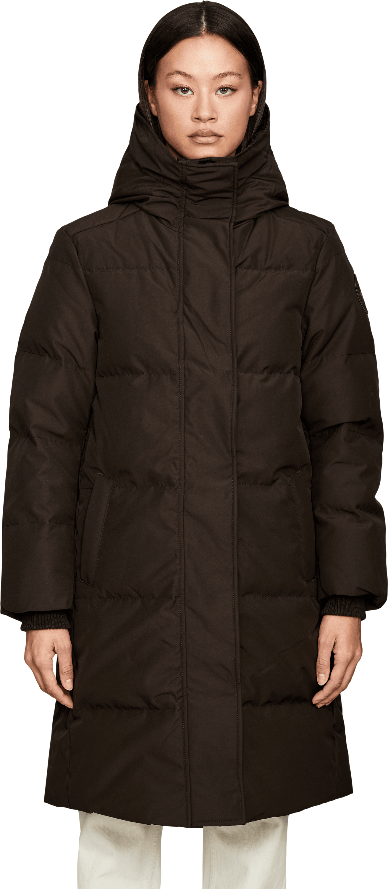 Canada Goose 'Louise' hooded down coat, dark brown, Front view – UNGER.DE